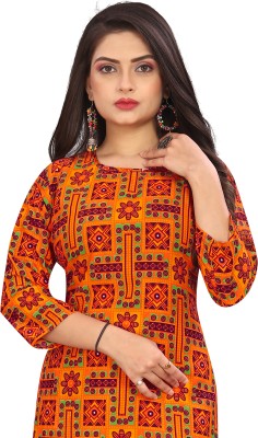 fashioncrown Women Printed Straight Kurta(Orange)