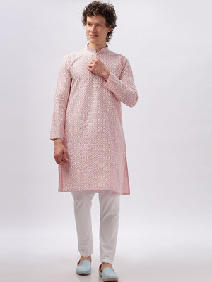 ANOUK Men Printed Straight Kurta(Pink)