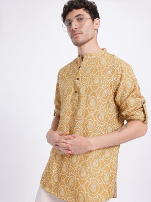Anouk Rustic Men Printed Straight Kurta(Yellow)