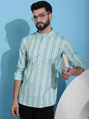 ANOUK Men Striped Straight Kurta(Green)