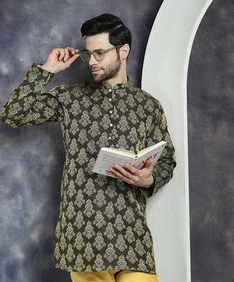 ANOUK Men Printed Straight Kurta(Green)