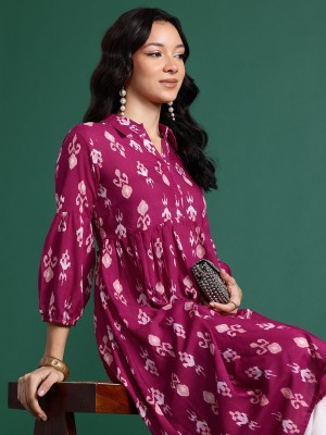 Sangria Women Printed A-line Kurta(Maroon)