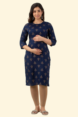 Labhanshi Creation Women Printed Straight Kurta(Blue)