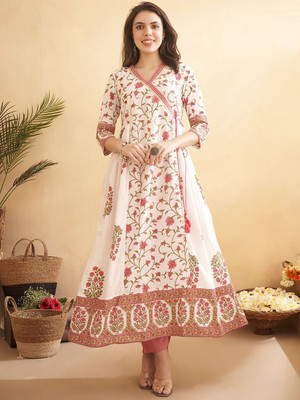 ANOUK Women Printed A-line Kurta(Pink)