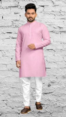 MAMTA TRENDS Men Solid Straight Kurta(Pink)