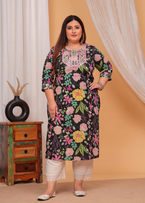 Wilshire Women Embroidered Straight Kurta(Black)