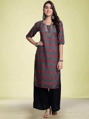 Moda Rapido Men Floral Print Straight Kurta(Orange)