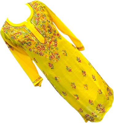 Z HOME Women Chikan Embroidery Straight Kurta(Yellow)