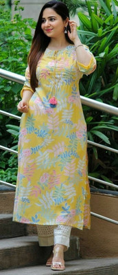 Women Touch Women Printed Anarkali Kurta(Yellow)