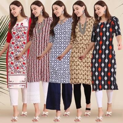 1 Stop Fashion Women Printed Straight Kurta(Multicolor)