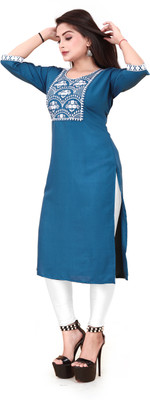 TITHIGARMENTS Women Embroidered A-line Kurta(Blue)