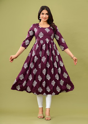 MAANARMADA Women Printed Anarkali Kurta(Brown)