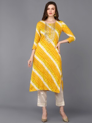 AHIKA Women Embroidered Straight Kurta(Yellow)