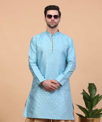 Larwa Men Self Design Straight Kurta(Light Blue)