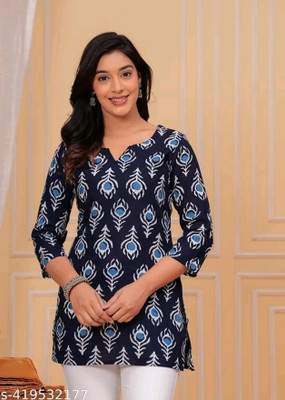 Radhika Creation Women Block Print A-line Kurta(Blue)
