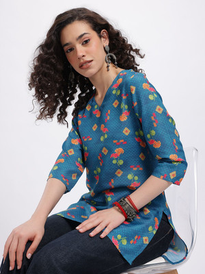 Anouk Rustic Women Printed Straight Kurta(Blue)