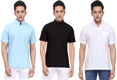 LAHSUAK Men Solid Straight Kurta(Light Blue, White, Black)
