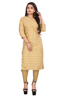 Jayshree Fab Women Printed Straight Kurta(White, Yellow)