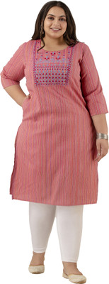 Neerupam Collection Women Embroidered Straight Kurta(Red)