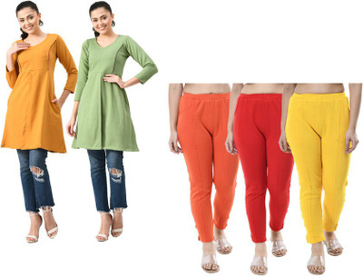 KAVYA Women Solid Straight Kurta(Light Green, Yellow)