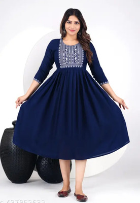 AQSA Women Embroidered Anarkali Kurta(Blue)