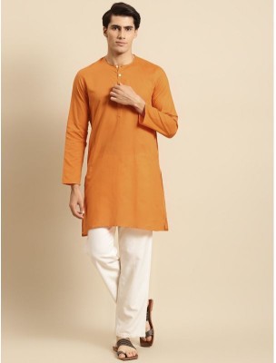 Rajubhai Hargovindas Men Solid Straight Kurta(Orange)