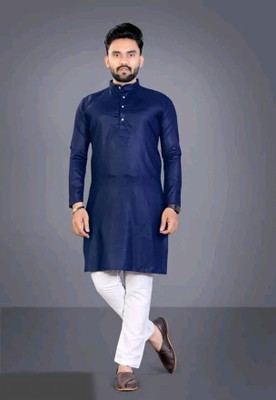 HEENGSHI Men Solid Straight Kurta(Blue)