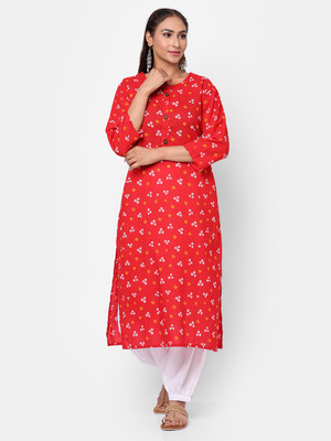 Kastiel Women Printed Straight Kurta(Red)