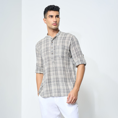 Indus Route by Pantaloons Men Printed Straight Kurta(White)