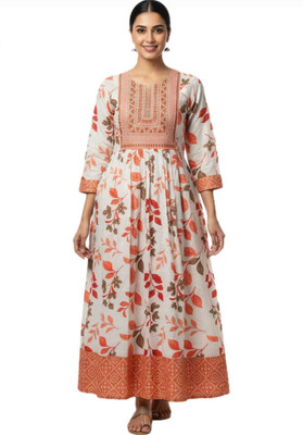 ALPINE STYLE Women Floral Print Anarkali Kurta(Red)