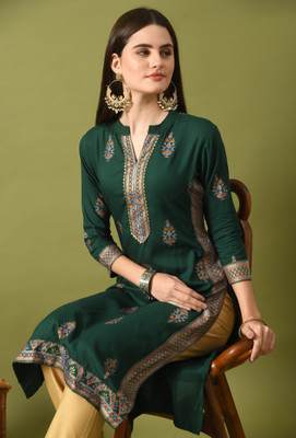 Annsh Apparel Women Printed Straight Kurta(Green)