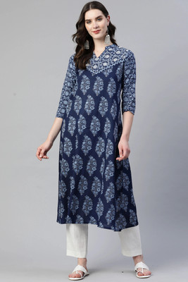 VBUYZ Women Floral Print A-line Kurta(Blue)