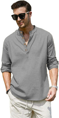 DaReal Men Solid A-line Kurta(Grey)