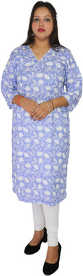 VedicKulture Women Printed Straight Kurta(Blue)
