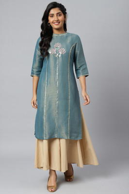 Aurelia Women Solid Straight Kurta(Blue)