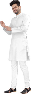 OMKAR EN TRENDS Men Printed Straight Kurta(White)