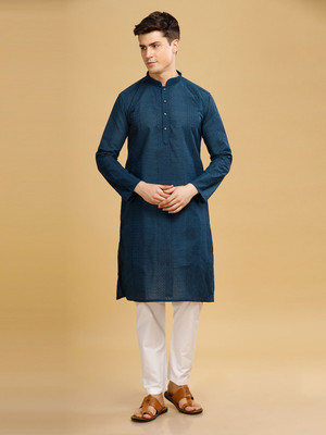 ANOUK Men Abstract Straight Kurta(Blue)