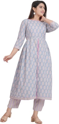 bohara fashions Women Printed A-line Kurta(Grey)