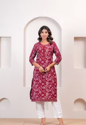 Shubham Clothing Store Women Floral Print, Printed A-line Kurta(Red)