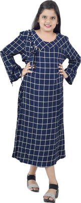 DRESSED UP DIVAS Women Checkered A-line Kurta(Blue)