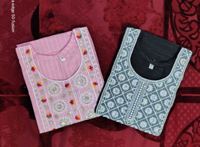 ssf Women Floral Print, Embroidered A-line Kurta(Pink, Black)