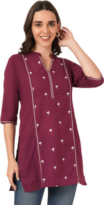 Ethic Glance Women Embroidered A-line Kurta(Maroon)