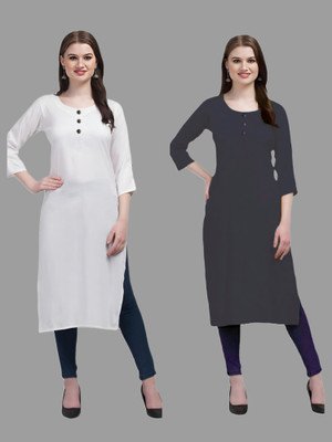 Coft Women Solid Straight Kurta(White, Grey)