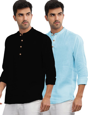 VIMASUTI Men Solid Straight Kurta(Light Blue)