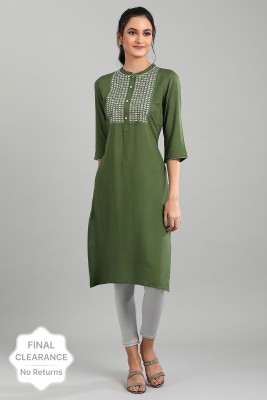 Aurelia Women Solid Straight Kurta(Green)