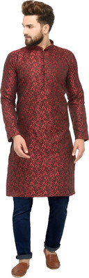 Jompers Men Woven Design Straight Kurta(Maroon)