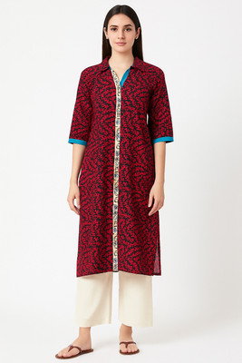 Cloth Stories Women Printed Straight Kurta(Red, Black)