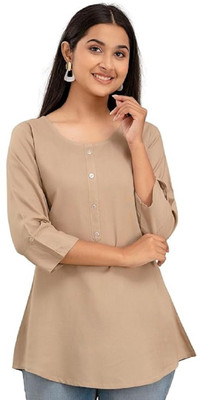 ramadi Women Solid Straight Kurta(Beige)