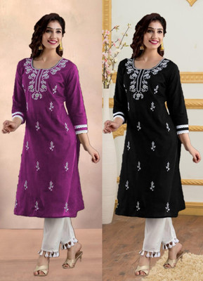 SISTO Women Embroidered Straight Kurta(Multicolor)