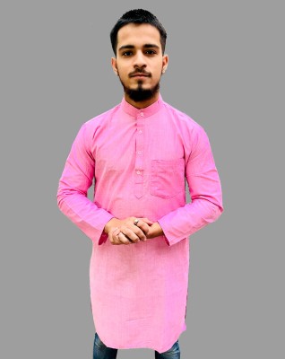 HDKHADICREATION Men Solid Straight Kurta(Pink)